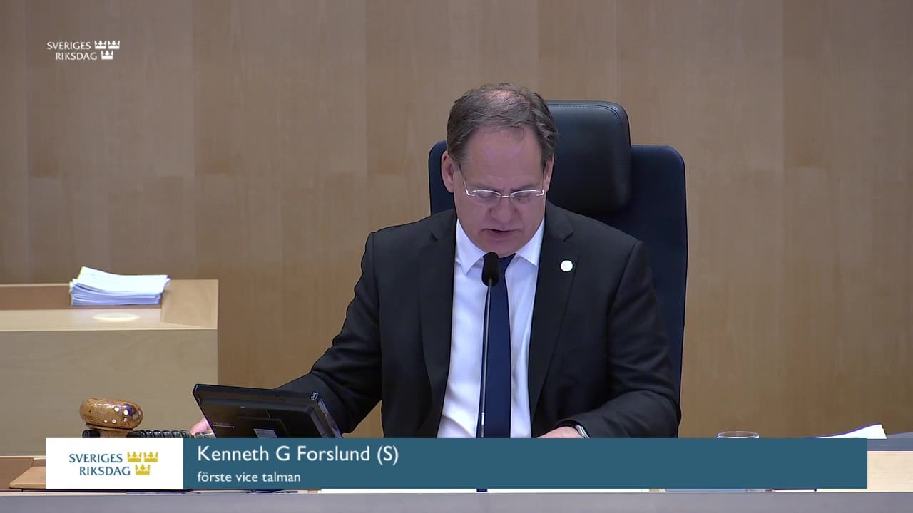 Stillbild från Debatt om förslag, Signalspaning i försvarsunderrättelseverksamhet – en modern och ändamålsenlig lagstiftning