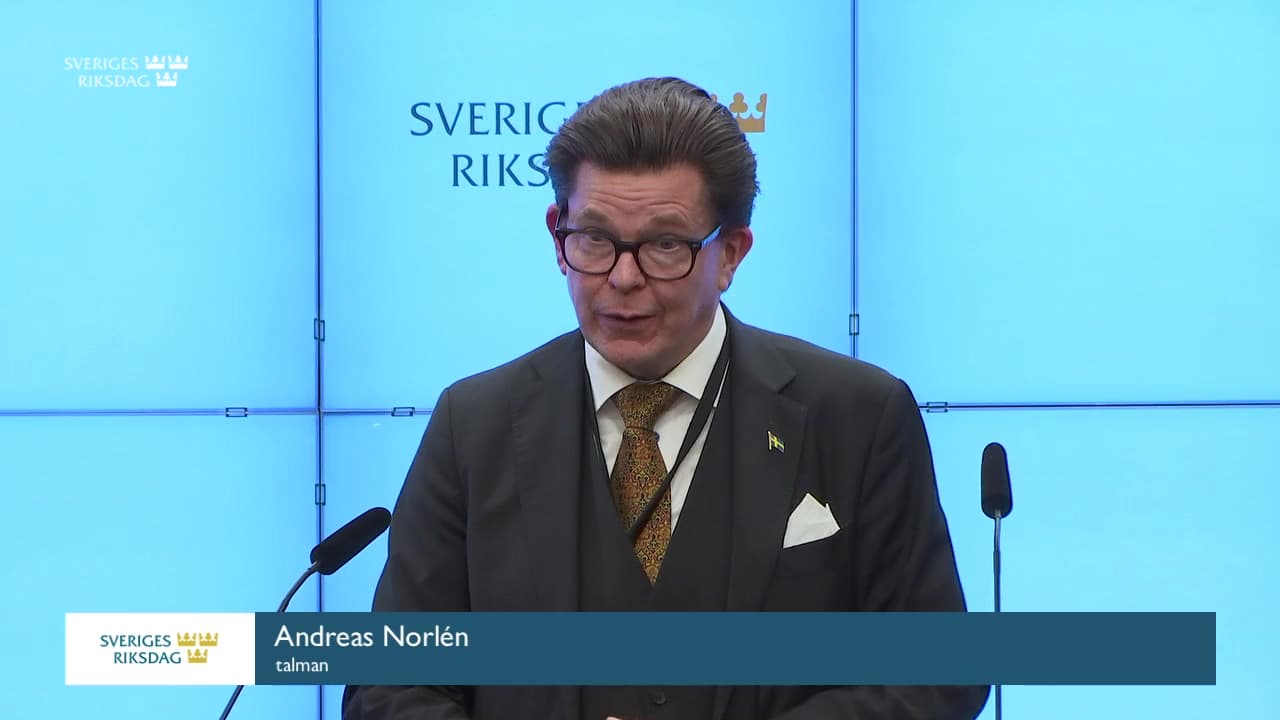 Stillbild från Presskonferens, Pressträff med talman Andreas Norlén